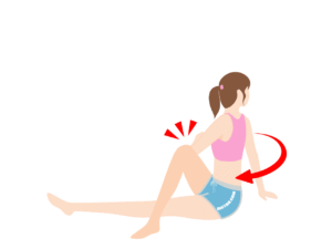 お尻痩せのストレッチ運動「座位ツイスト（足伸ばしバージョン）」のやり方