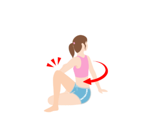 お尻痩せのストレッチ運動「座位ツイスト（足曲げバージョン）」のやり方